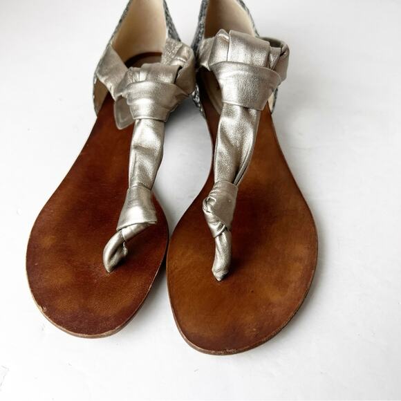 SZ 9.5 Alexandre Birman x Saks Fifth Avenue thing T Strap Silver Pewter Sandals - Picture 1 of 8